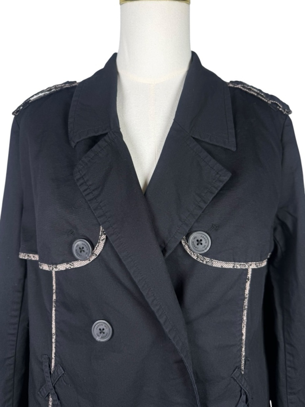 Jason Wu for Target Trench Coat Black Double Breasted Cotton Size L - Picture 5 of 13